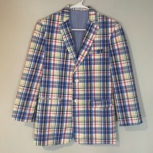 Izod‎ Blazer Madras Plaid 18 Reg Boys Teen Jacket Colorful Easter Blue